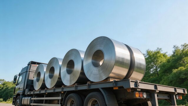 Truck carrying large metal coils
