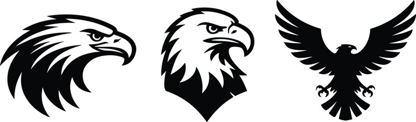 Fototapeta premium PrintEagle head illustration, eagle silhouette, bird of prey artwork, majestic eagle vector, freedom symbol, patriotic eagle design, wildlife emblem, strong eagle graphic