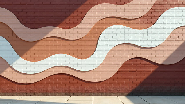 Abstract organic mural on textured brick wall with copy space