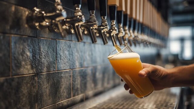 クラフトビールを注ぐ一瞬を切り取った美しいシーン
