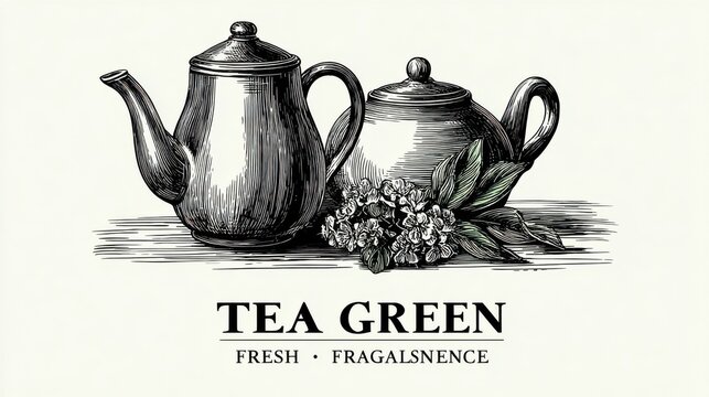 Vintage Tea Pots with Floral Accents in Classic Black and White Style