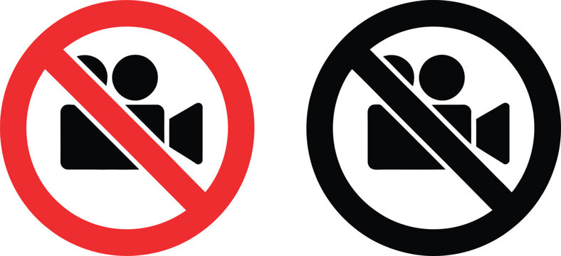 Prohibited recording symbols with camera on red and black circles prohibition