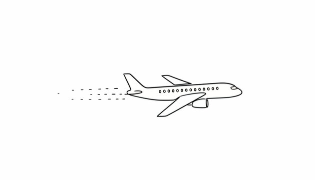 Hand-drawn airplane flying with motion lines, simple sketch on white background.