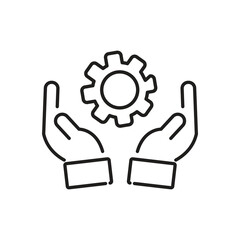 Obraz premium Gear in Hand Icon , Technical Support Service Symbol Vector,Technical Maintenance Icon, Gear in Hand Support Symbol,System Maintenance Icon , Gear Support Hand Symbol..eps
