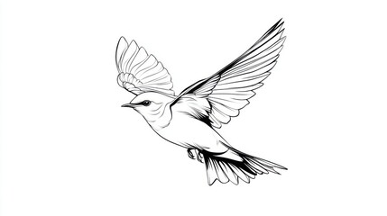 Obraz premium Elegant Bird Illustration in Flight with Open Wings and Graceful Lines