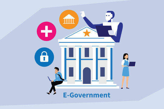 E-Government Concept with AI and Digital Public Services 2d flat vector illustration