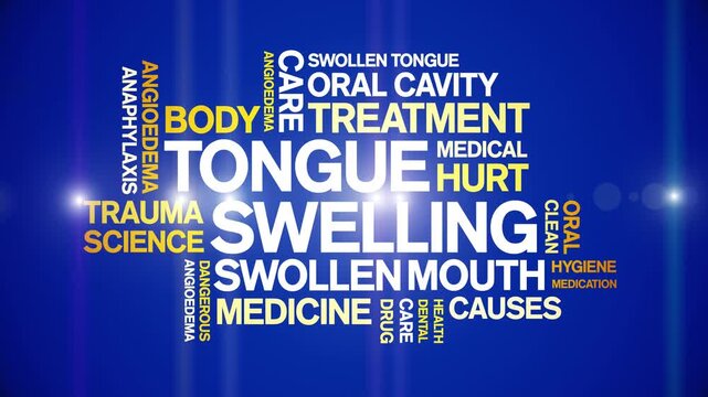Tongue Swelling animated word cloud-text design animation tag kinetic typography seamless loop.