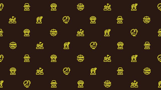 Yellow icons on brown background.