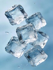 Obraz premium Floating Ice Cubes on Light Blue Background