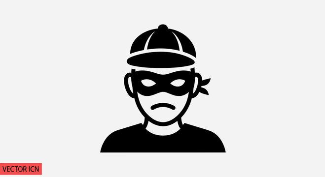 Criminal Icon, Bandit Mask, Hat, Robber Silhouette, Crime Concept