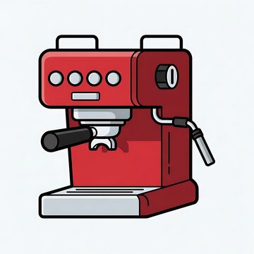 Red espresso coffee machine cartoon.
