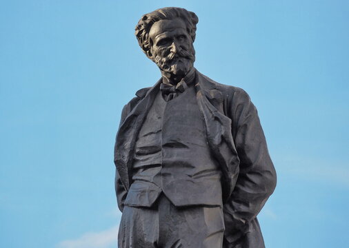 Giuseppe Verdi statue in Milan, Lombardy, Italy.