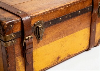 Vintage Wooden Trunk with Leather Straps