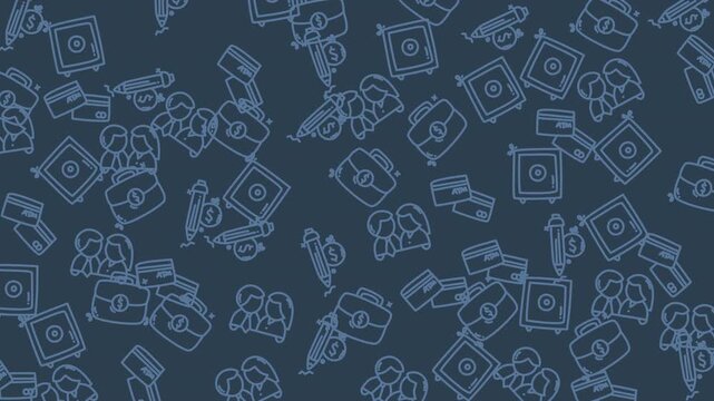 Scattered outline icons for businesses in a pattern. Suitable for presentations, infographics, marketing materials, and social media posts.