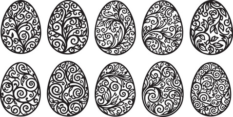Easter eggs with intricate floral patterns and swirls design