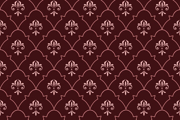 Red Seamless Geometric Damask Pattern with Elegant Fleur de Lis Motif © Phatcharakan