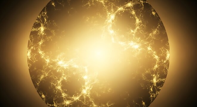 Bright Radiant Golden Sphere with Electric Veins