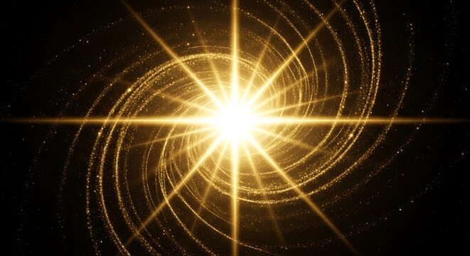 Bright Radiant Starburst with Circular Golden Rings
