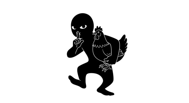 Stealthy thief stealing a chicken, silent crime, dark figure with mask and chicken