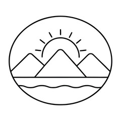 Fototapeta premium Mountain Sunrise Nature Line Icon Vector
