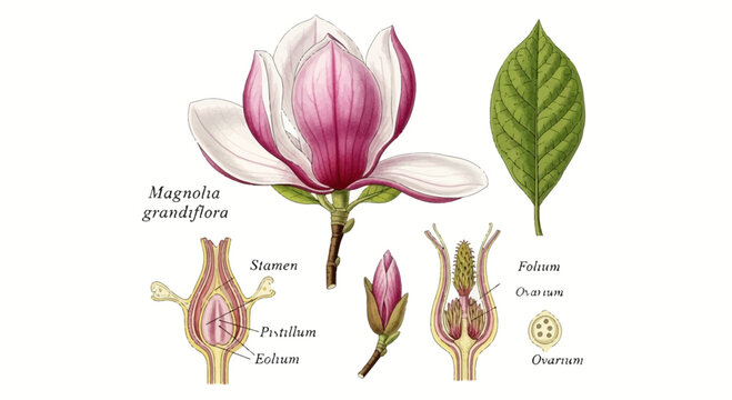 Magnolia Grandiflora Flower Anatomy: Detailed Botanical Illustration