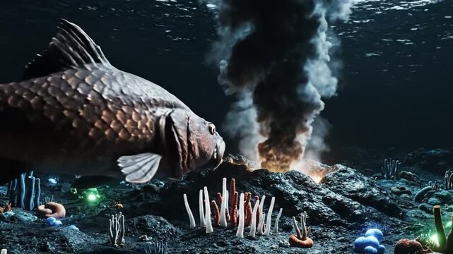 Deep sea fish swimming near hydrothermal vent