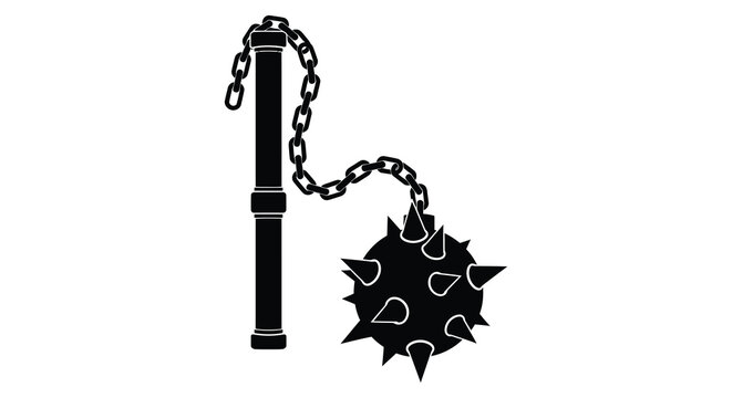 A black silhouette of a medieval flail weapon with a spiked ball