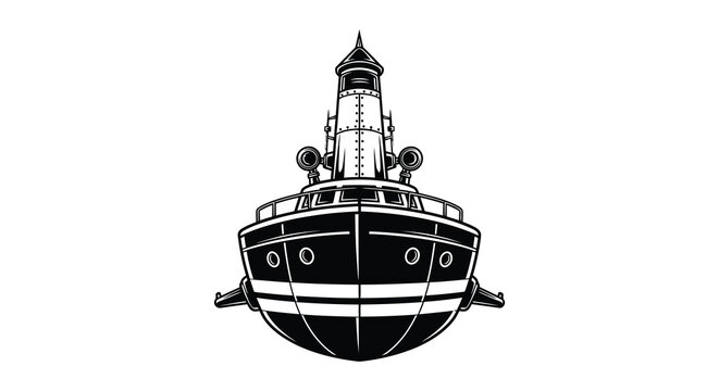 Vintage steamboat illustration with a detailed smokestack and symmetrical design