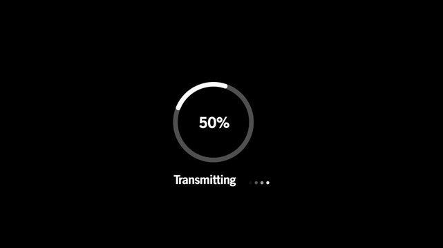 Animated abstract circle loading bar transmitting from 0 to 100%, designed for progress and transfer concepts.on Black Background and features 4k Motion graphics video