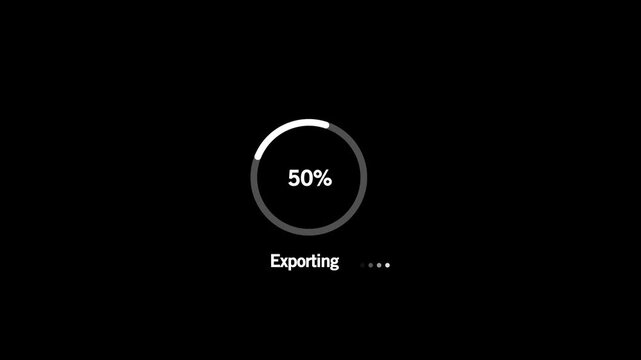 Animated abstract circle loading bar exporting from 0 to 100%, designed for progress and transfer concepts. on Black Background and features 4k Motion graphics video