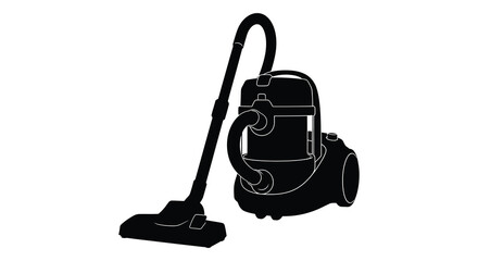 Silhouetted image of a modern upright vacuum cleaner with a long hose © arfanah02
