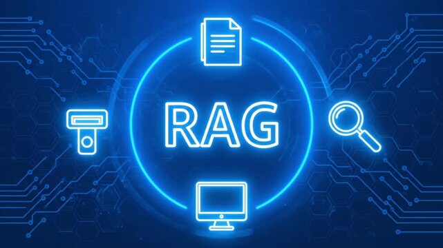 RAG acronym. retrieval augmented generation is an AI framework for retrieving facts from an external knowledge base to ground large language model the most accurate information. 4k video