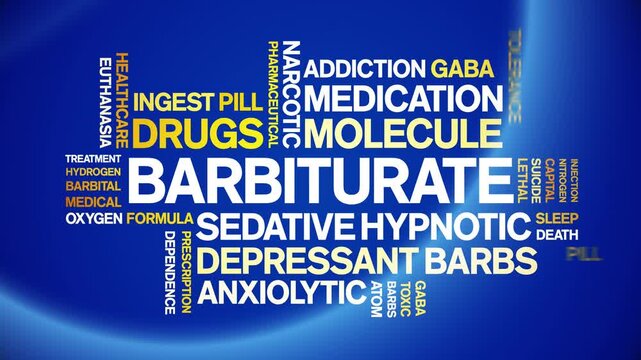 Barbiturate animated word cloud-text design animation tag kinetic typography seamless loop.