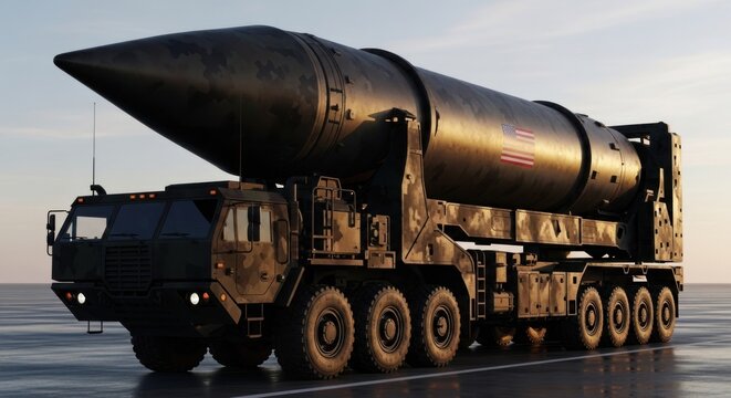 Massive Intercontinental Ballistic Missile on Transporter Erector Launcher.