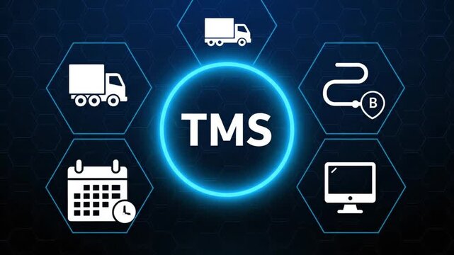 TMS Transport Management system concept, software solutions used by companies for transportation and logistics operations. Business concept background, Motion graphics. 4K video