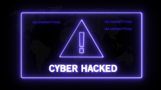 Neon line Hacker access private confidential database, Cyber attack data. Cyber hacked security breach computer hacking warning message hacked on Black Background and features 4k Animation video