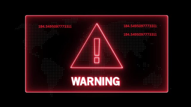 Warning security breach computer hacking warning message hacked Warning icon on the screen privacy protection data hacking malware virus Danger sign.4k Motion graphics on Black Background