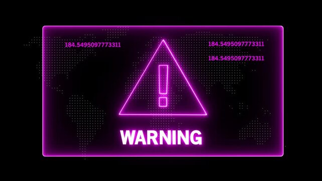 Warning security breach computer hacking warning message hacked Warning icon on the screen privacy protection data hacking malware virus Danger , on Black Background and features 4k Animation