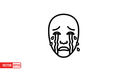 Fototapeta premium Sad Face Icon Crying Tears, Emotional Expression, Grief, Sadness, Distress, Vector Art