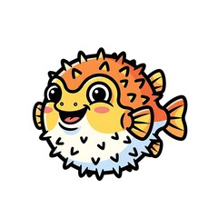 Fototapeta premium Smiling cartoon pufferfish illustration.