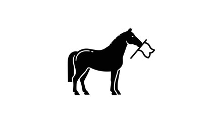 Fototapeta premium Silhouette of a horse holding a white flag in its mouth, symbolizing surrender or peace.