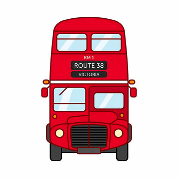 Front view of a classic red London double-decker bus flat vector illustration isolated on white background