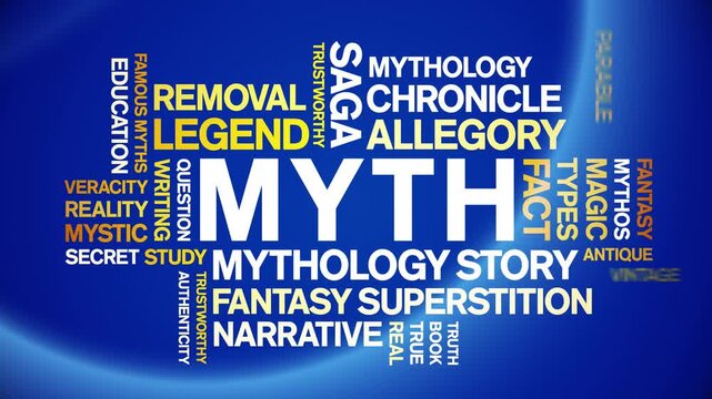 Myth animated word cloud-text design animation tag kinetic typography seamless loop.