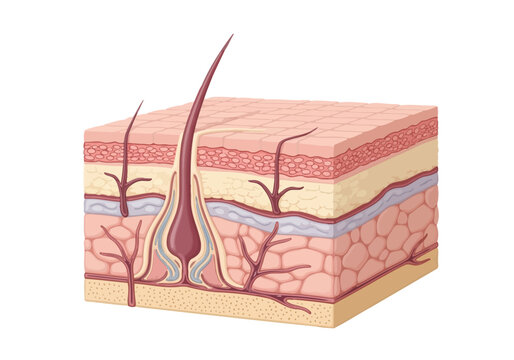 Diagram illustrating a crosssection of skin layers and a hair follicle