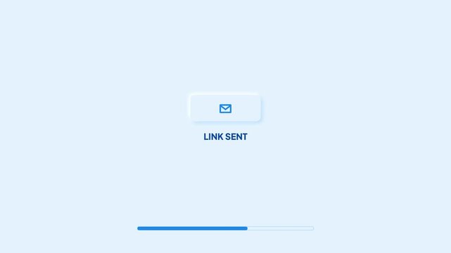A minimalist illustration of a progress bar and a button indicating 'Link Sent' against a light blue background
