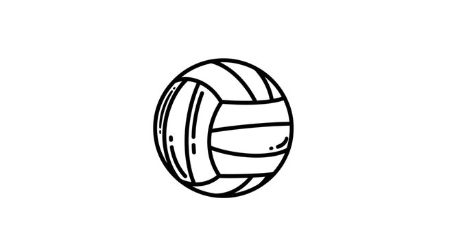 Volleyball Ball Icon, Simple Line Art Drawing, Isolated on White Background