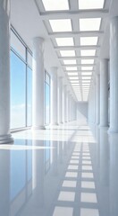 Fototapeta premium Bright Modern Corridor with Columns and Skylights