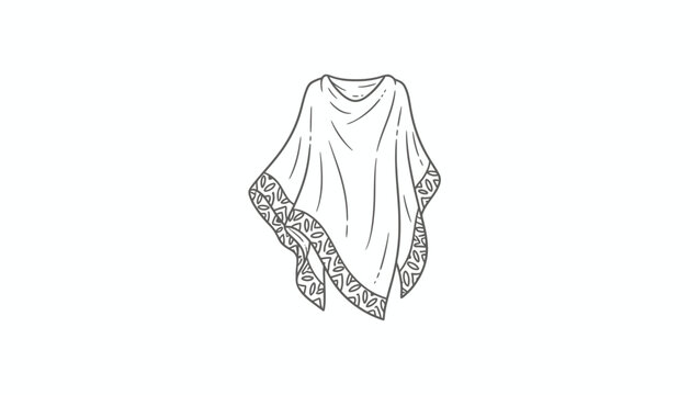 Hand-drawn sketch of a stylish poncho with decorative border, isolated on white background