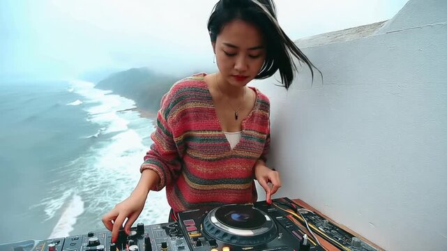 ライブパフォーマンスをする女性DJ