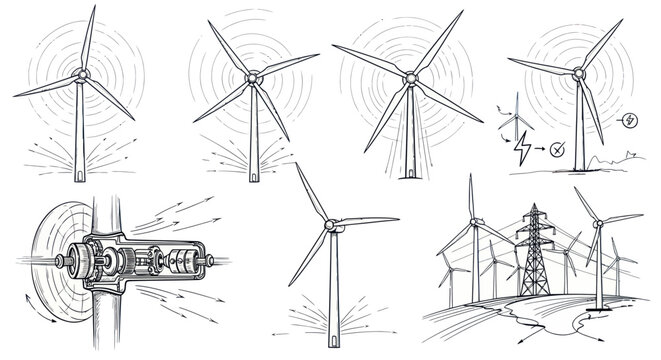 Wind Turbine Sketches: Design, Mechanics, and Energy Production